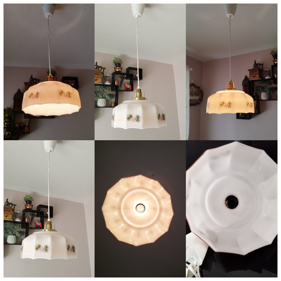 TAKLAMPA Art-Deco skärm 1900- tal i rosa färgat glas och mässing