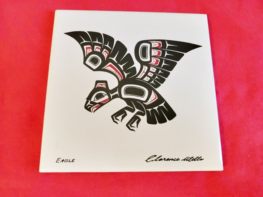 EAGLE - CLARENCE WELLS kakelplatta örn indian native canadian röd svart tavla