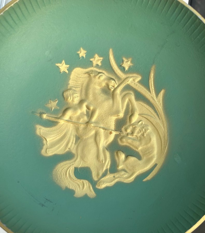 Stjärnmetall Art deco skål 1930-talet med glasinsats