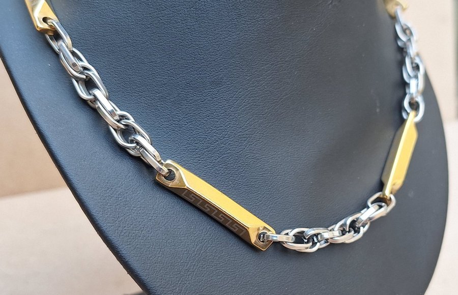 Snyggt halsband i stål rostfritt Kedja med förgyllda stavar