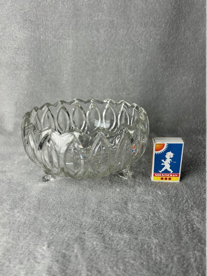 Glasskål Pressglas Fot Leisitzer glasbruk Tyskland 1940-tal 1950-tal