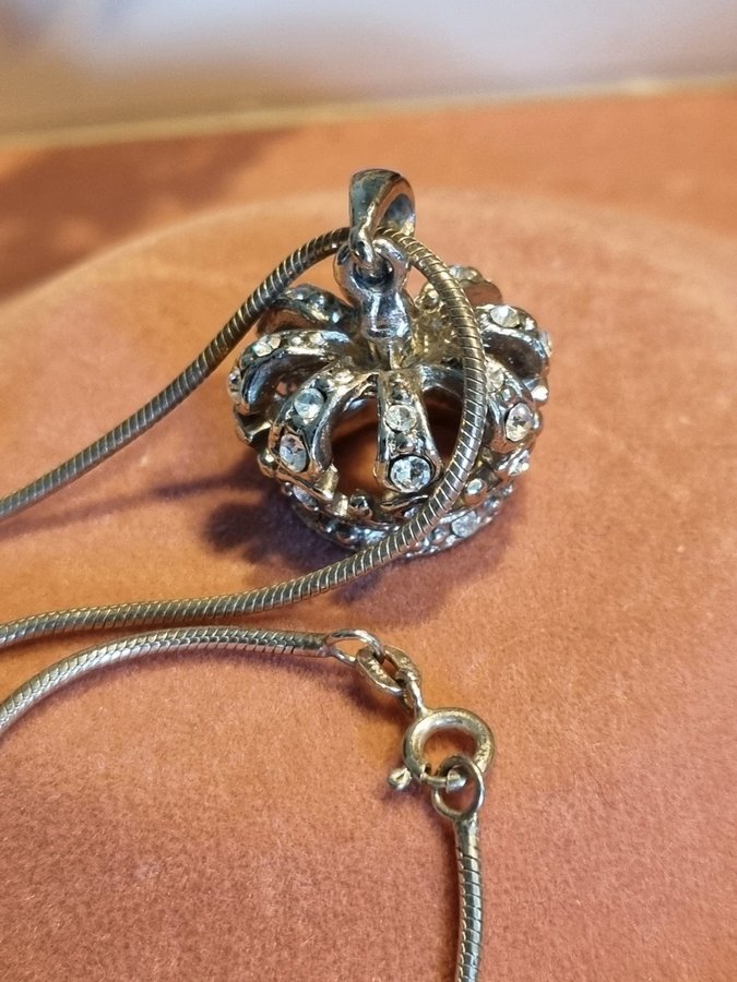 Vintage Halsband krona med äkta silver kedja