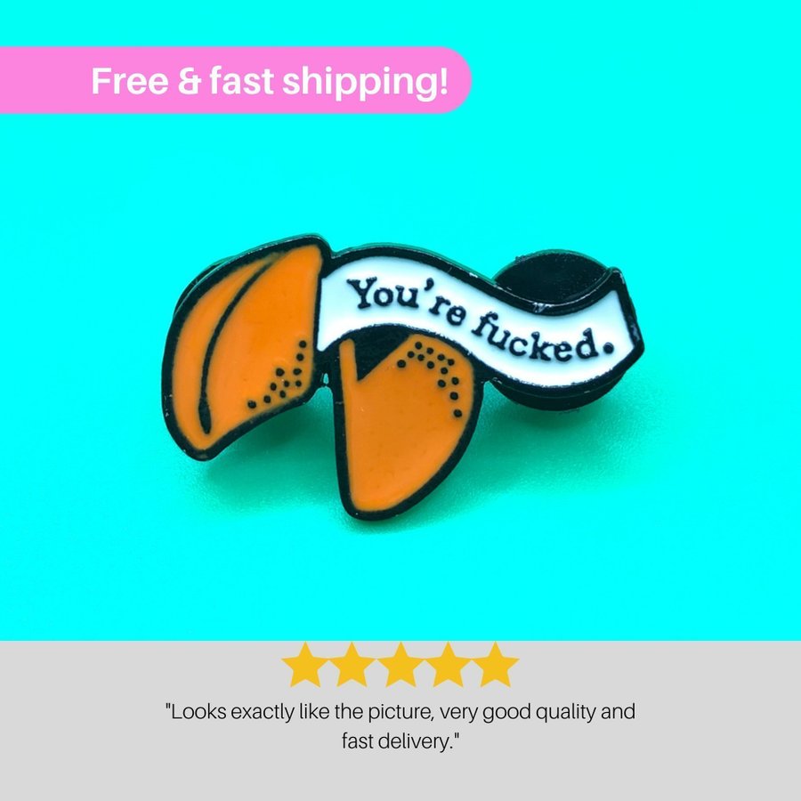 YOU'RE FUCKED Enamel Meme Pin | Fortune Cookie | Cartoon Badge Brooche