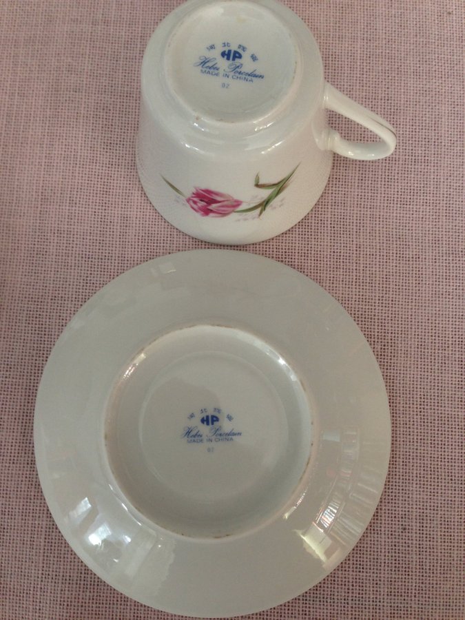 Vintage 4 st moccakoppar espressokoppar med fat  Hebei Porcelain  Kina