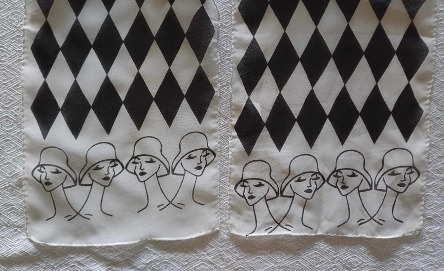 Scarf Svart- och vitrutig med damer med hatt pryder scarvsen Retro / vintage