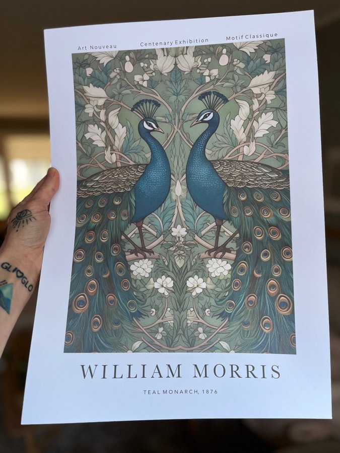 Poster A3 William Morris ”Teal Monarch nr 2”