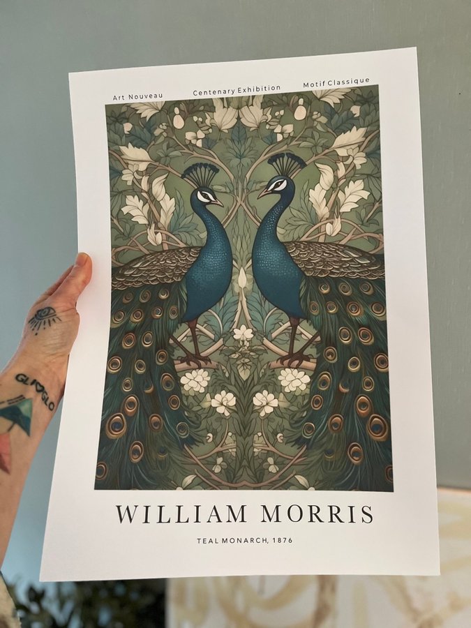 Poster A3 William Morris ”Teal Monarch nr 2”