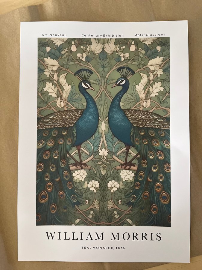 Poster A3 William Morris ”Teal Monarch nr 2”