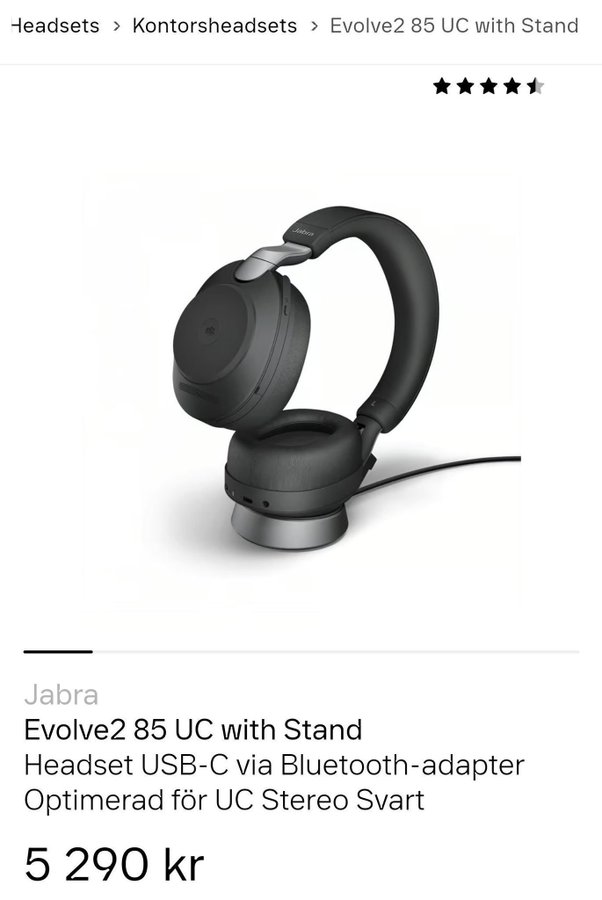 Jabra Evolve2 85 med skrivbordsställ - oöppnat/nytt i låda!