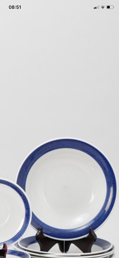 Koka blå des HerthA Bengtsson 5 djupa tallrikar 205 cm perfekt skick
