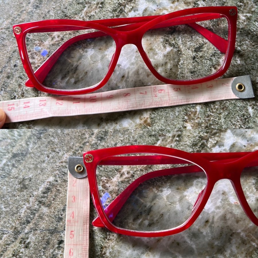 Snygga Gucci glasögon röda med gulddetaljer lyx design