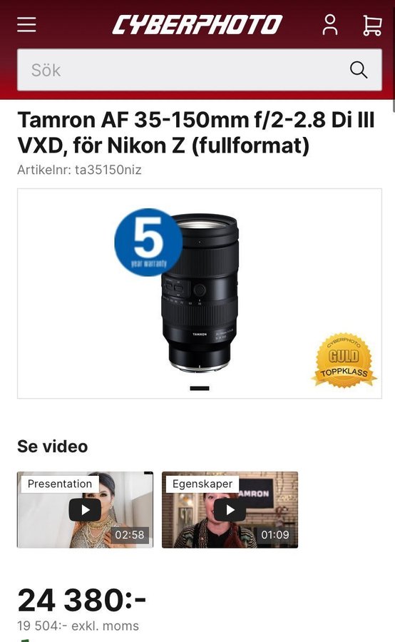 Tamron AF 35-150mm f/2-28 Di III VXD för Nikon Z (fullformat)