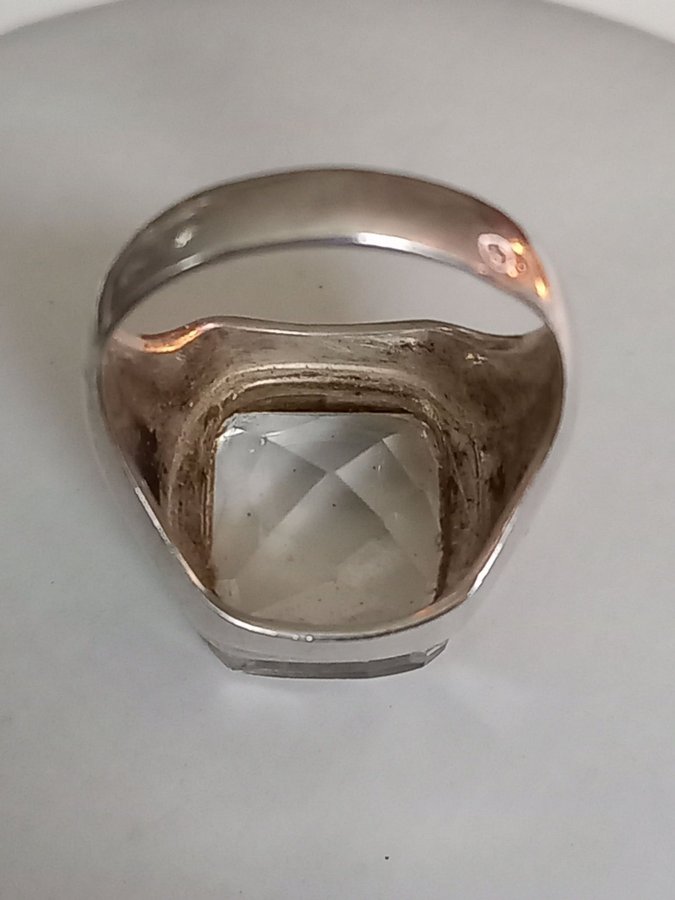 Snygg RING äkta silver 835 BERGKRISTALL kuddslipad stl 165