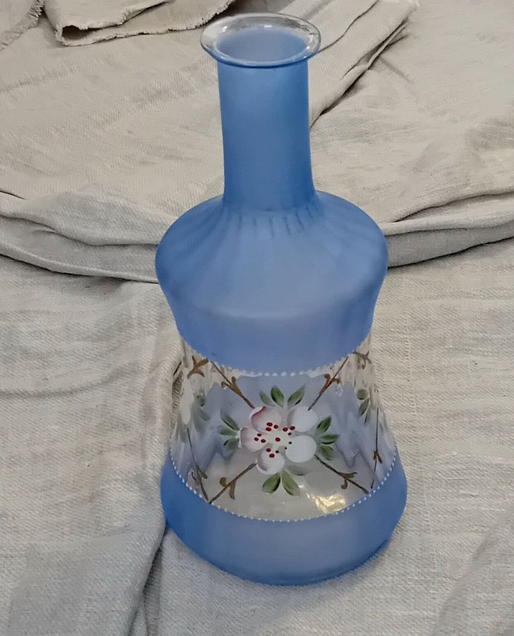 ÄLDRE MURANO HANDBLÅST HANDMÅLAD FLASKA VAS FROSTAT GLAS FINT SKICK VINTAGE MURA