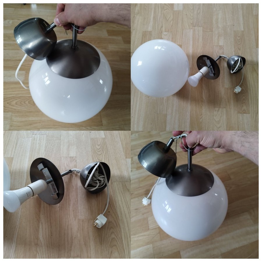 PENDELLAMPA IKEA FADO Klotlampa 1970-/80-tal i frostat glas och metall#A