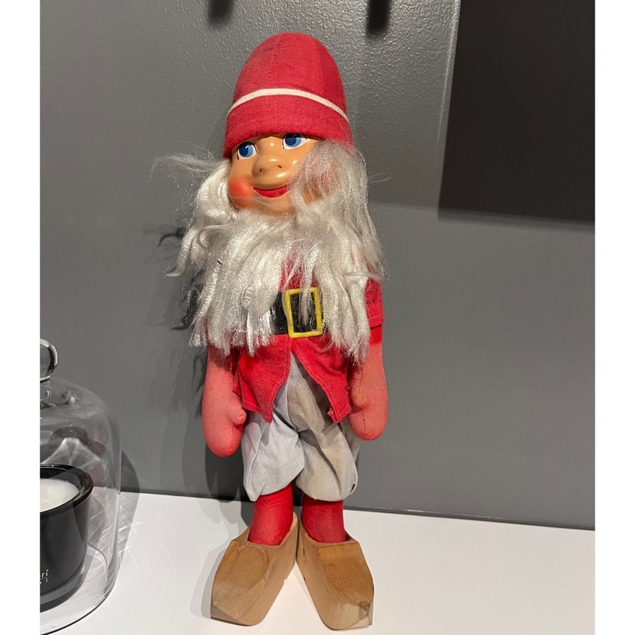 Stor gammal retro teater tomte 50cm hög tomte tyg docka