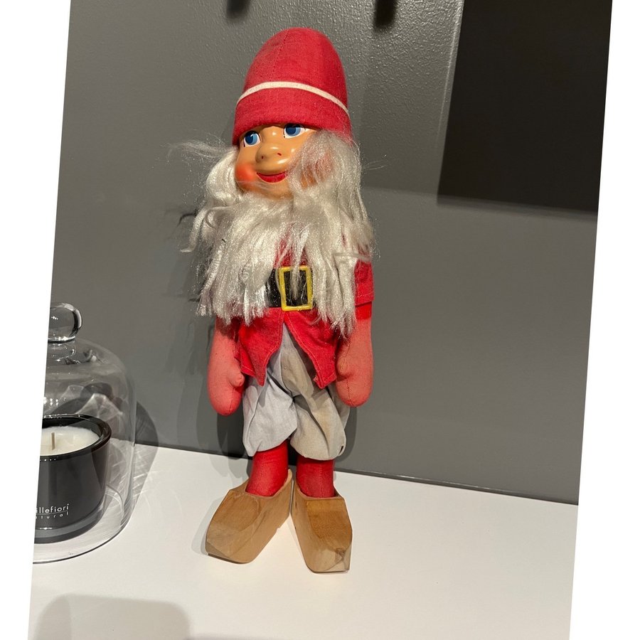 Stor gammal retro teater tomte 50cm hög tomte tyg docka