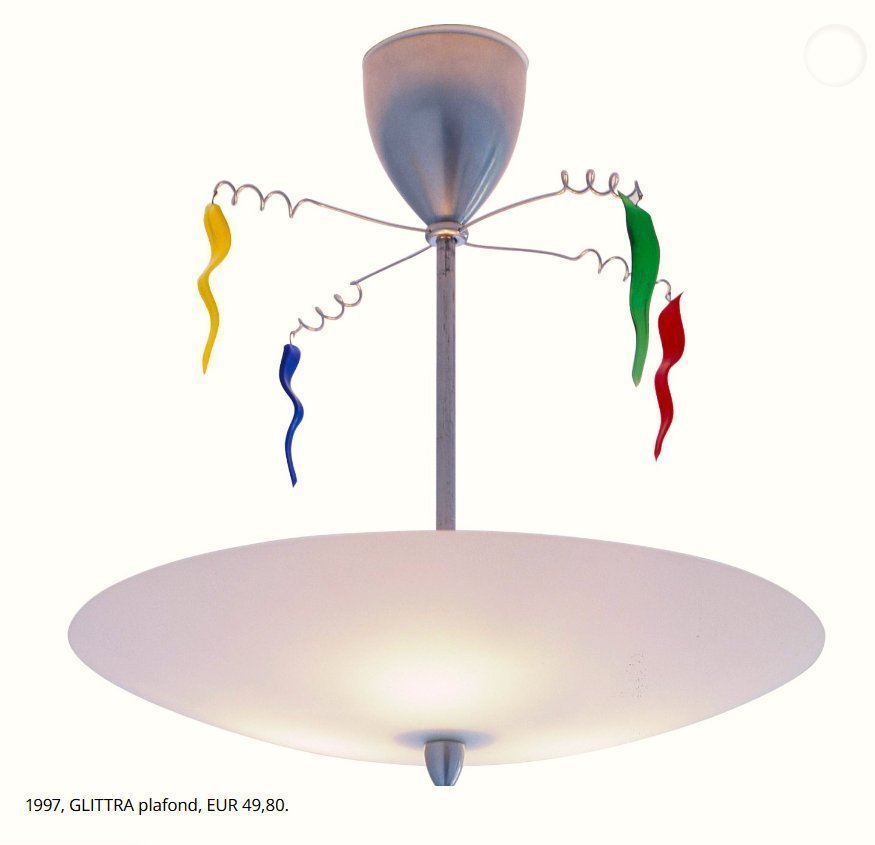 " Ikea - Glittra " Pendellampa taklampa år 1997 glas silver stål plåt prismor