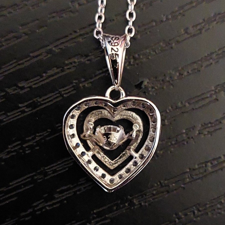 Hjärtformat smycke med darrande ädelsten i äkta silver - HELT NYTT!