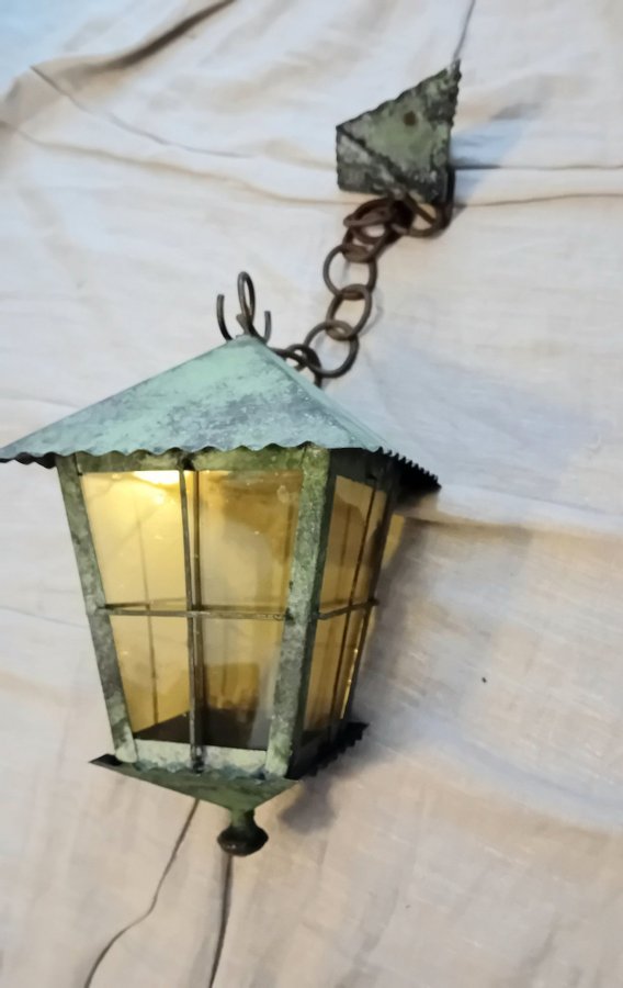 ANTIK LYKTA TAKLAMPA STALLYKTA GLAS METALL FINT SKICK VINTAGE