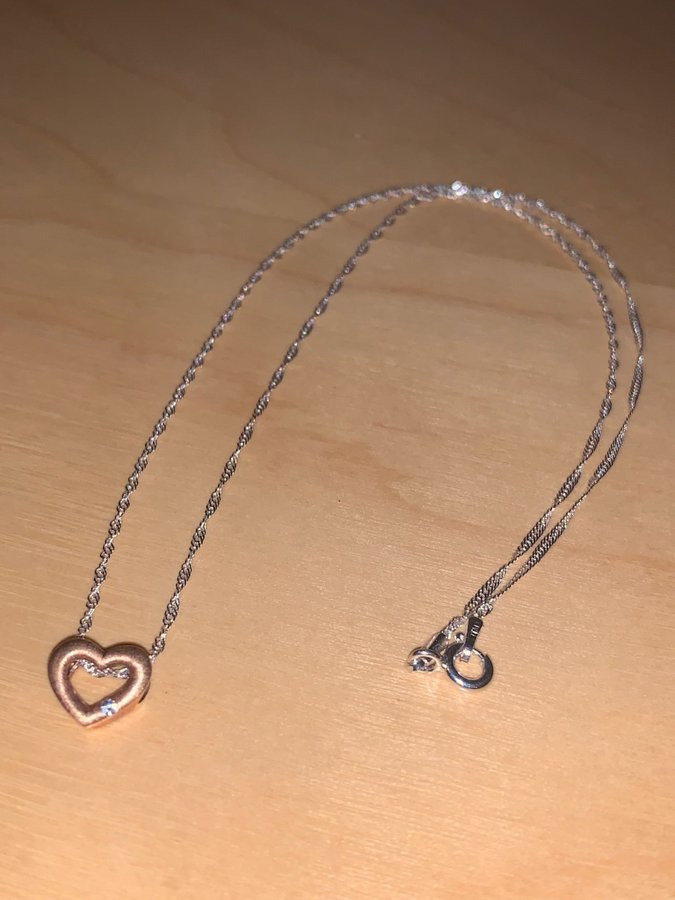 Äkta silver halsbandme ett hjärt-hänge i roseguld (plätering)
