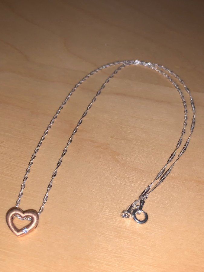 Äkta silver halsbandme ett hjärt-hänge i roseguld (plätering)