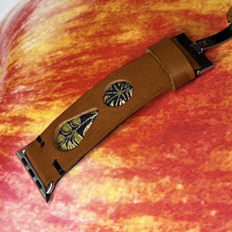 Armband av äkta läder/inlägg av japanskt kimono-tyg för Apple Watch 38/40/41 mm