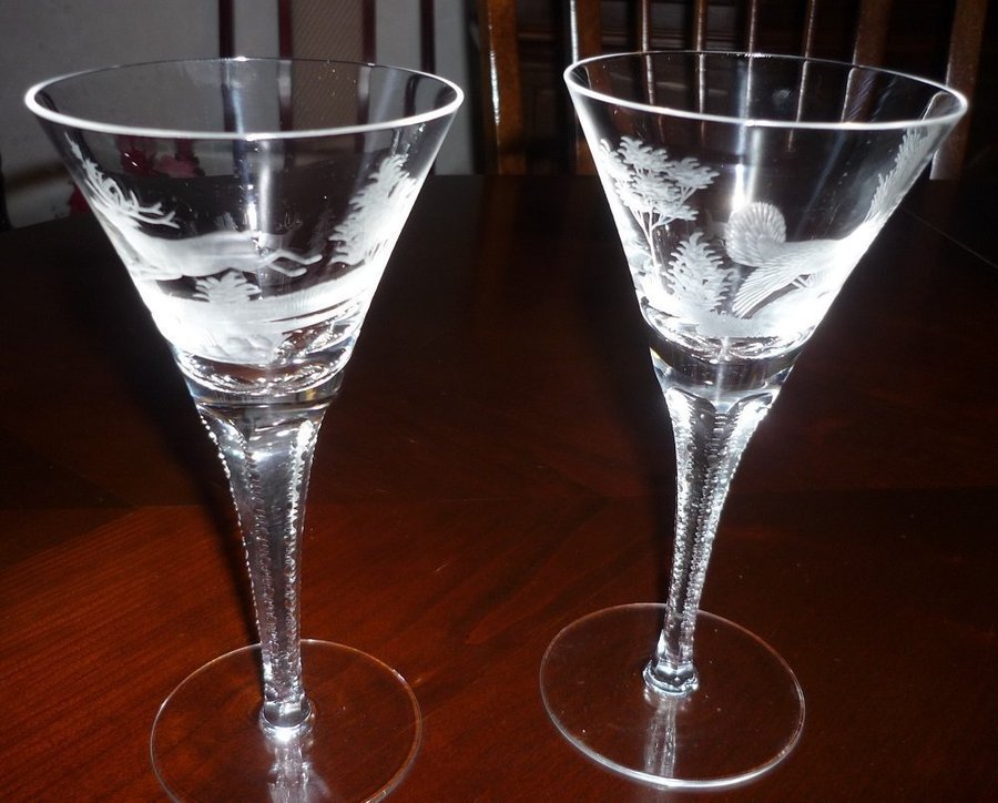 2 st vackra martini cocktail glas slipad dekor Kristall Retro vintage
