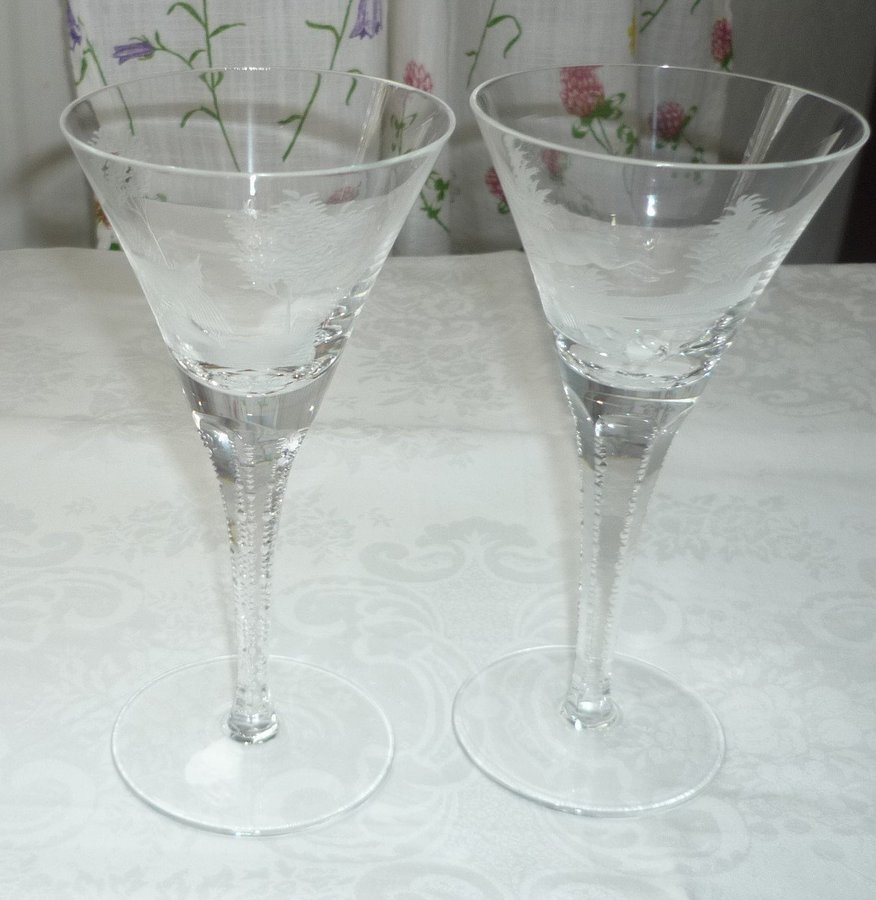 2 st vackra martini cocktail glas slipad dekor Kristall Retro vintage