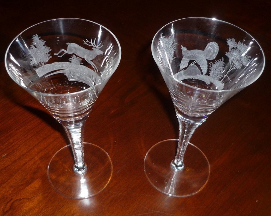 2 st vackra martini cocktail glas slipad dekor Kristall Retro vintage