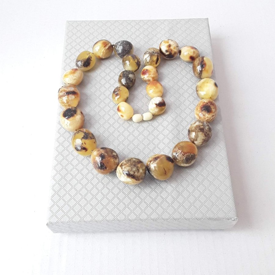 Round multicolor Baltic amber beads necklace chunky gemstone necklace for women