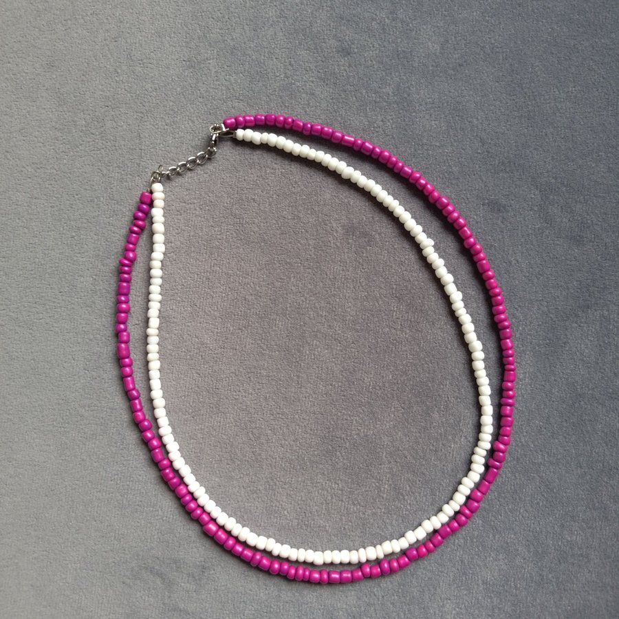 Handgjort halsband pärlhalsband rosa och vit