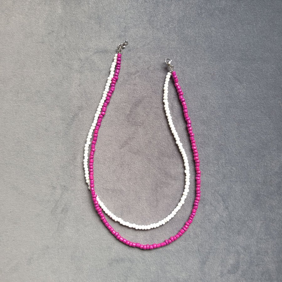 Handgjort halsband pärlhalsband rosa och vit