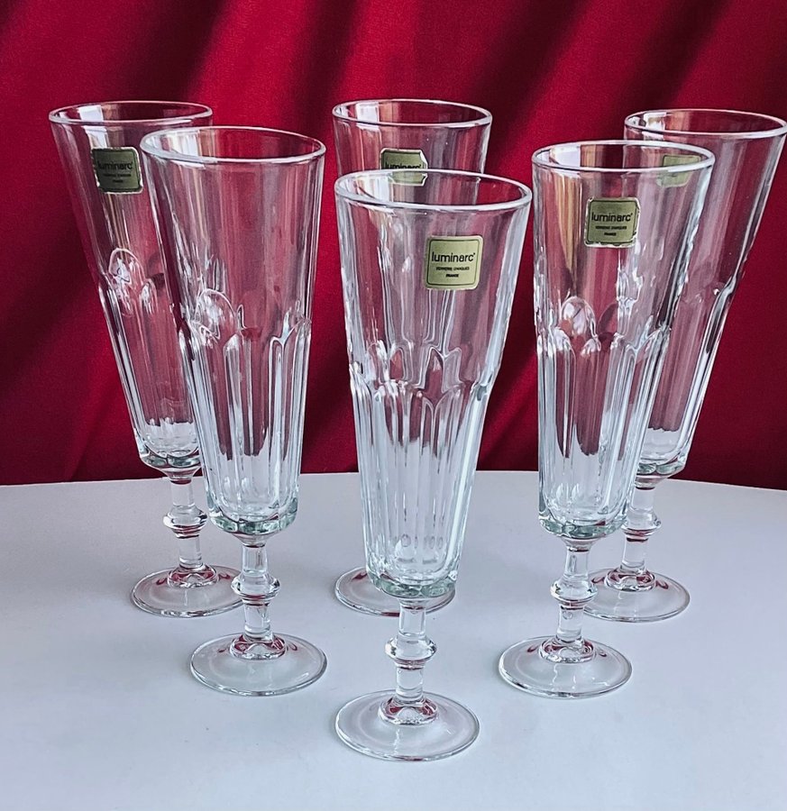 6 ST LUMINARC VERRERIE D’ARQUES FRANCE CHAMPAGNEGLAS/ PROSECCOGLAS I FINT SKICK