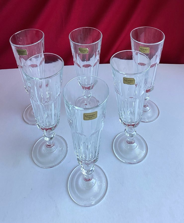 6 ST LUMINARC VERRERIE D’ARQUES FRANCE CHAMPAGNEGLAS/ PROSECCOGLAS I FINT SKICK