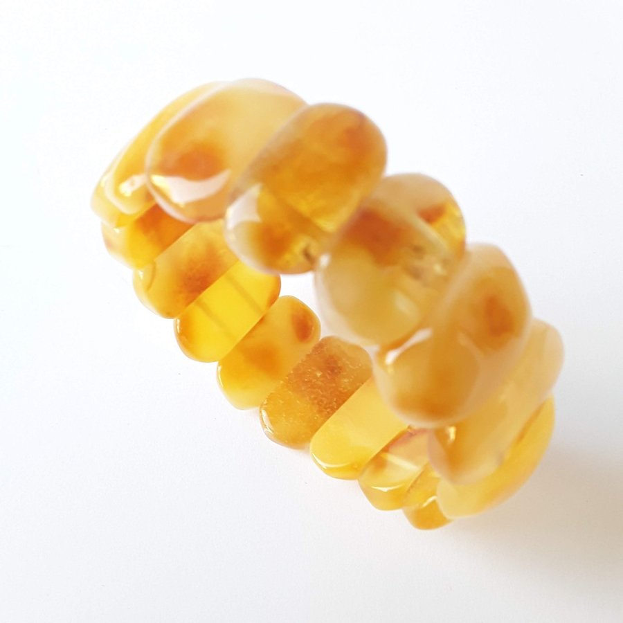 Yellow Baltic amber gemstone bracelet Classic wide stretchy flat bead bracelet