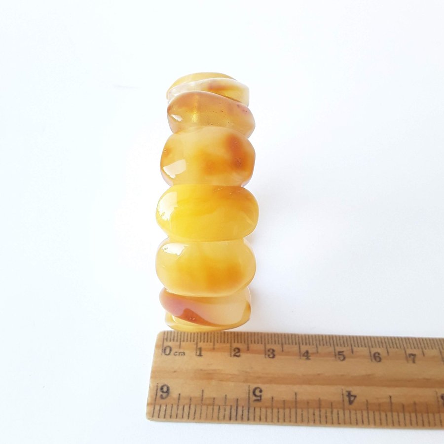 Yellow Baltic amber gemstone bracelet Classic wide stretchy flat bead bracelet