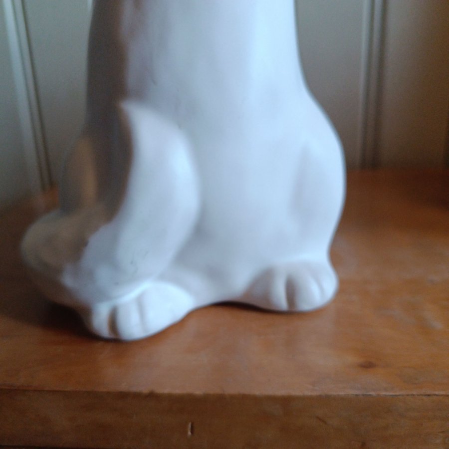 Retro stor vit katt med gröna ögon Gabriel stengods keramik