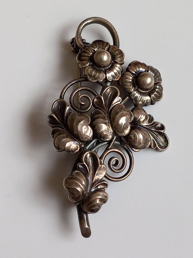 Vintage BROSCH Gustaf DAHLGREN  Co kontrollstämplat silver blommor