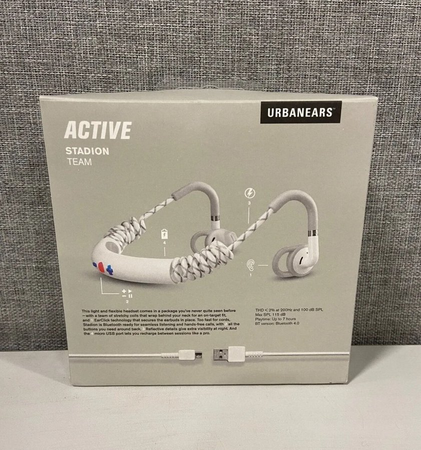 Urbanears Active Stadion (White) Headphones In-Ear Bluetooth fit Apple-Android