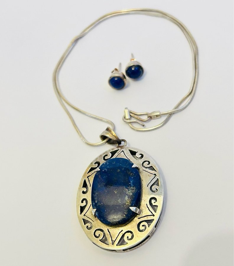 Vacker halsband och örhängen Äkta silver med Lapis lazuli Stämplade