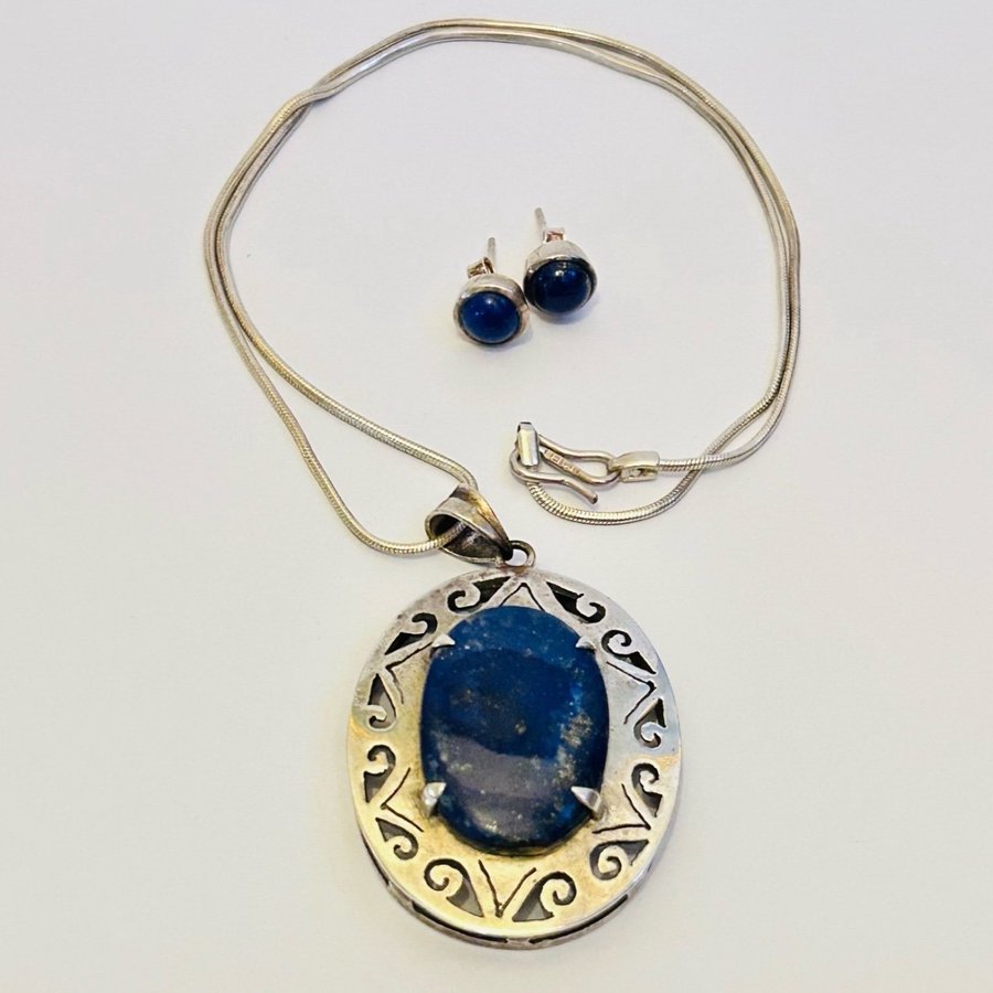 Vacker halsband och örhängen Äkta silver med Lapis lazuli Stämplade