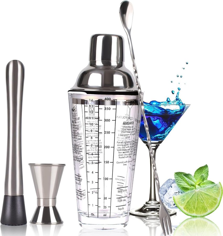 NYTT Bartender set med 05 l glas cocktail shaker med tillbehör | Ordpris 329kr