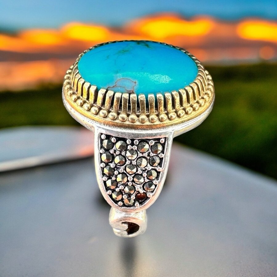 Vacker naturell turkos silver ring