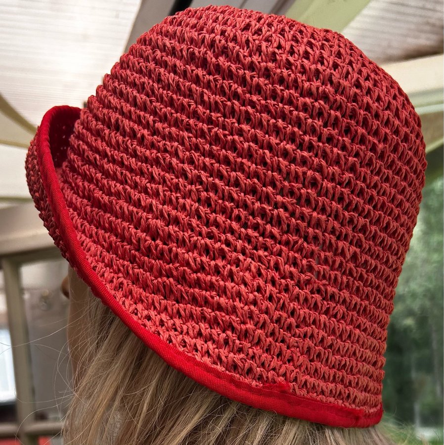 Röd handgjord tidlös virkad diskett topp sommar hattar hopfällbar hink hatt