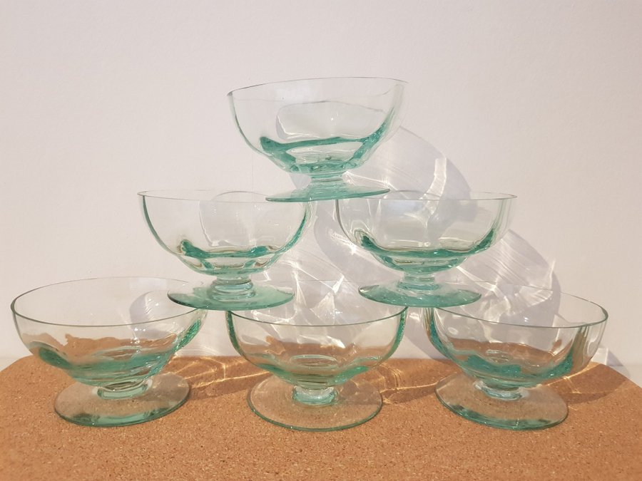 Åfors dessertskålar coupeglas grönt glas glas på fot efterrättsskålar retro