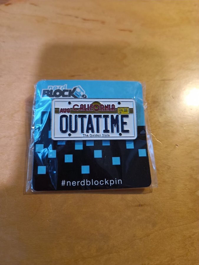 Back to the Future II DeLorean license plate pin badge