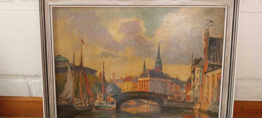 Old Copenhagen Gammel Strand Signed Målning Oljemålning Oliemaleri Maleri