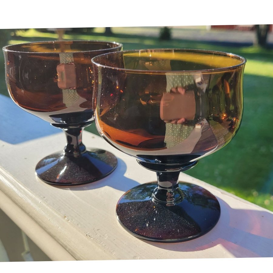 60-tal SKRUF 2 x dessertglas COCKTAIL glas BENGT EDENFALK bärnstensbrun