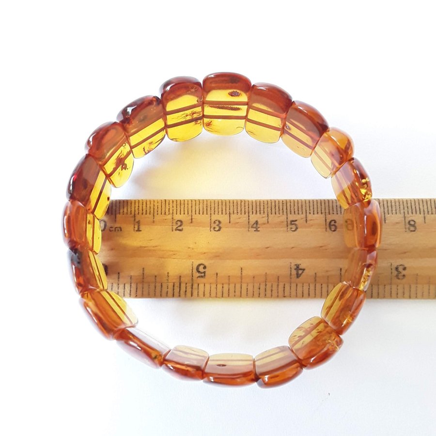 Brown Baltic amber gemstone bracelet Classic wide stretchy flat bead bracelet